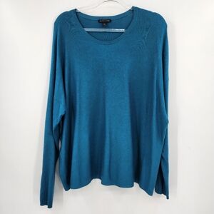 Eileen Fisher Long Sleeve Thin Knit Sweater Womens Size XL Teal Minimalist